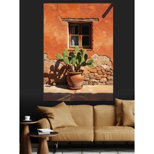 Karizma Tablo Tuğla Duvarda Pencere ve Kaktüs Dekoratif Kanvas - Mdf Ahşap Tablo
