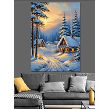 Karizma Tablo Karlar Içinde Kış Evi Manzarası Dekoratif Kanvas - Mdf Ahşap Tablo