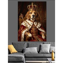 Karizma Tablo Tahtta Oturan Kral Beagle Köpeği Dekoratif Kanvas - Mdf Ahşap Tablo