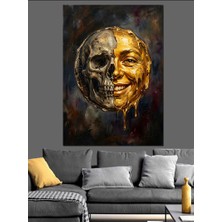 Karizma Tablo Yarısı Güneş Yarısı Kurukafa Yüz Dekoratif Kanvas - Mdf Ahşap Tablo