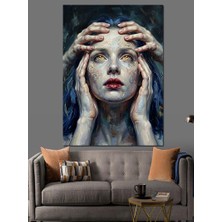 Karizma Tablo Başı Elleri Arasında Dramatik Kadın Dekoratif Kanvas - Mdf Ahşap Tablo