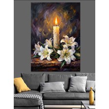 Karizma Tablo Çiçekler Arasında Yanan Büyük Mum Dekoratif Kanvas - Mdf Ahşap Tablo