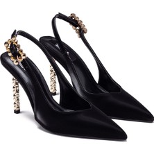 Dedos Kadın Özel Yüksek Topuklu Şık Tokalı Arkası Açık Gündelik Sivri Burun Abiye Ayakkabı 400