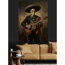 Karizma Tablo Gitar Çalan Mariachi Iskelet Portre Dekoratif Kanvas - Mdf Ahşap Tablo