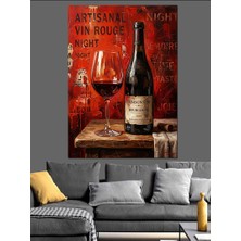 Karizma Tablo Kırmızı Şarap Şişesi ve Kadeh Dekoratif Kanvas - Mdf Ahşap Tablo