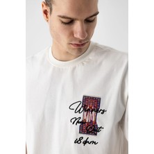 i8 Denim Etnik Baskılı Nakışlı T-Shirt