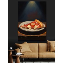 Karizma Tablo Tabakta Tek Dilim Sucuklu Pizza Dekoratif Kanvas - Mdf Ahşap Tablo
