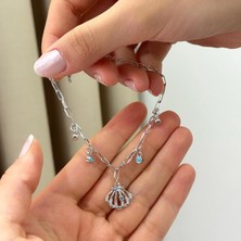 Ca Shopping Deniz Kabuğu Mavi Boncuk ve Taş Detaylı 14K Altın Kaplama Bileklik