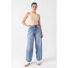 i8 Denim Yırtık Detaylı Barrel Jean