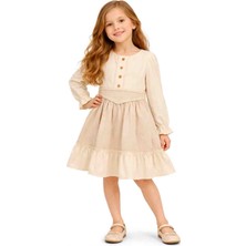 Gvn Kids Kız Çocuk Ekru-Bej Detaylı Elbise – Doğal ve Zarif Şıklık