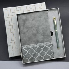 Marsilyan- Gri Renk Defter ve Metal Roller Kalem Seti