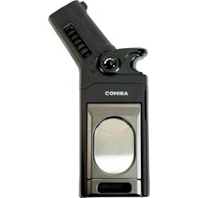 Cohiba Tek Torch Pürmüz Dahili S-V Cut & Iğneli Siyah Gunmetal Metal Puro Çakmağı