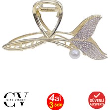 City Vision Taşlı Incili Balık Kuyruğu Model Metal Mandal Saç Tokası - 11 cm - Şık ve Dayanıklı