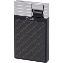 Caseti Tek Torch Perde Alev Siyah Karbon Gümüş Metal Puro Çakmağı