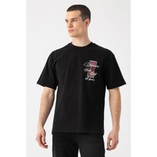 i8 Denim Etnik Baskılı Nakışlı T-Shirt