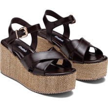 Dedos Kadın Yüksek Platform Topuklu Hasır Detaylı Çapraz Model Hafif Taban Sandalet 18105