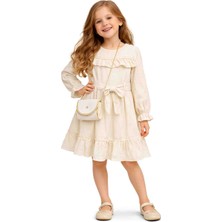 Gvn Kids Kız Çocuk Ekru Fırfırlı Elbise & Çanta Detaylı – Zarif Kombin