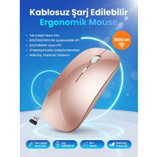 qromax Şarj Edilebilir Kablosuz Mouse Dual Mode 1600 Dpı Ergonomik 2.4g Bluetooth Cns-Gold