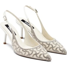 Dedos Kadın Yüksek Topuklu Özel Taş Işlemeli Arkası Açık Sivri Burun Gelinlik Ayakkabı 17315