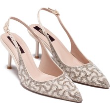 Dedos Kadın Yüksek Topuklu Özel Taş Işlemeli Arkası Açık Sivri Burun Gelinlik Ayakkabı 17315