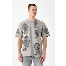 i8 Denim Şal Desen Baskılı T-Shirt