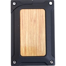 Caseti Tek Torch Pürmüz Siyah Ahşap Desenli Metal Puro Çakmağı