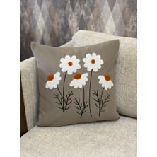 Zeora Home Dekoratif Pamuklu Kırlent Kılıfı Papatya Desenli Modern Bohem Etnik Salon Çift Katlı Kumaş