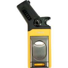 Cohiba Tek Torch Pürmüz Dahili S-V Cut & Iğneli Sarı Siyah Metal Puro Çakmağı