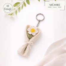 Mühre Mini Çiçek Buketi Papatya Anahtarlık Charm Hediyelik %100 Pamuklu Organik Amigurumi Örgü