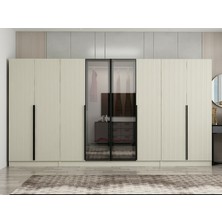 Minar Nisa Plus 8 Kapaklı 2 Çekmece Dolap Kumtaşı Mebran Reflekte Cam