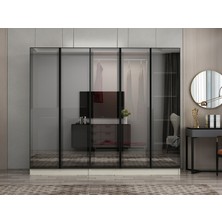 Minar Nisa 5 Kapaklı 2 Çekmece Dolap Kumtaşı Reflekte Cam