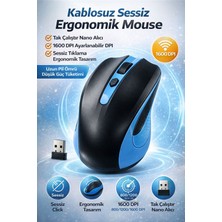 qromax Kablosuz Mouse 2.4ghz Sessiz Tıklama Ergonomik Tasarım 1600 Dpı USB Nano Alıcı Ofis Laptop Uyumlu Cns-Mavi