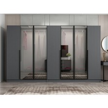 Minar Nisa Plus 7 Kapaklı 4 Çekmece Dolap Antrasit Mebran Reflekte Cam