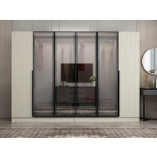 Minar Nisa Plus 6 Kapaklı 4 Çekmece Dolap Kumtaşı Mebran Reflekte Cam