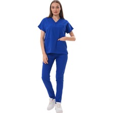 N Company Jüniper En- Boy Likralı Saks Mavi Kadın Scrubs Takım