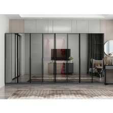 Minar Nisa 8 Kapaklı 4 Çekmece Dolap Antrasit Reflekte Cam