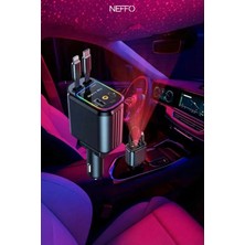 Neffo 4in1 Geri Çekilebilir Araç Içi Hızlı Şarj Cihazı Çakmaklık Rgb Tavan Aydınlatma 66W USB C