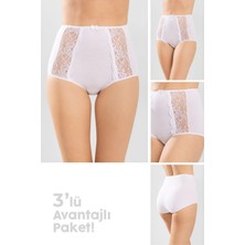 Baykar Kadın Yüksek Bel Yanları Dantelli 3'lü Set Külot 8922 Beyaz