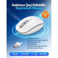 qromax Şarj Edilebilir Kablosuz Mouse Dual Mode 1600 Dpı Ergonomik 2.4g Bluetooth Cns-Beyaz