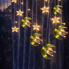 MiraLive 3 mt Fişli Yeşil Hilal Cami Yıldız Ramazan Perde LED