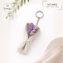 Mühre Mini Çiçek Buketi Lavanta Anahtarlık Charm Hediyelik %100 Pamuklu Organik Amigurumi Örgü