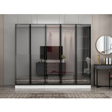 Minar Nisa 5 Kapaklı 2 Çekmece Dolap Beyaz Reflekte Cam