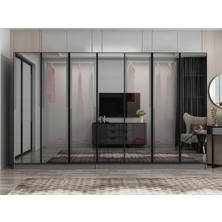 Minar Nisa 7 Kapaklı 4 Çekmece Dolap Antrasit Reflekte Cam