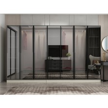 Minar Nisa 7 Kapaklı 4 Çekmece Dolap Kumtaşı Reflekte Cam