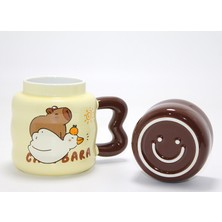 My Best Store Capybara Tasarımlı Isı Muhafazalı Kapaklı Porselen Bardak