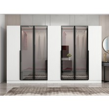 Minar Nisa Plus 7 Kapaklı 4 Çekmece Dolap Beyaz Mebran Reflekte Cam