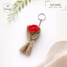Mühre Mini Çiçek Buketi Gül Anahtarlık Charm Hediyelik %100 Pamuklu Organik Amigurumi Örgü