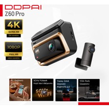 DDPAI Z60 Pro 4K UHD Araç Kamerası - 4G & 5GHz Wi-Fi - AI Gece Görüşü - 7/24 Park