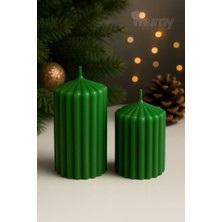 Mumy Design 2li Set Dekoratif Çizgili Silindir Kokulu Mum Soya Wax Vegan Mum - Boy 9-12 cm Çap 7 cm