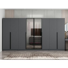 Minar Nisa Plus 8 Kapaklı 2 Çekmece Dolap Antrasit Mebran Reflekte Cam